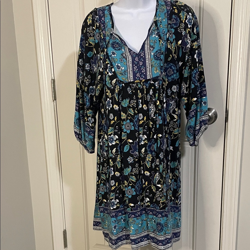 Boho Floral Peasant Dress in Black and Teal nwot - Picture 3 of 5